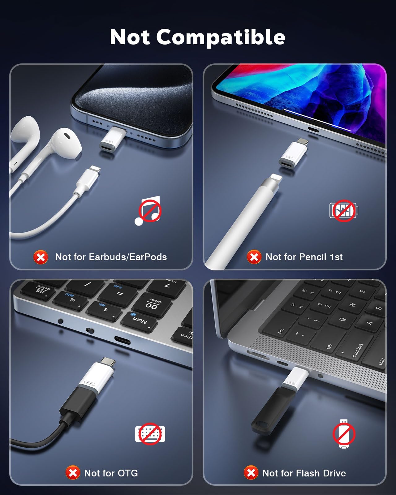 MoKo Lightning to USB C Adapter 4 Pack for iPhone 17 Air 16 16e 15 Pro Max Plus, iPad, Galaxy - NOT for Earphones/Microphone/Flash Drive/iPencil…