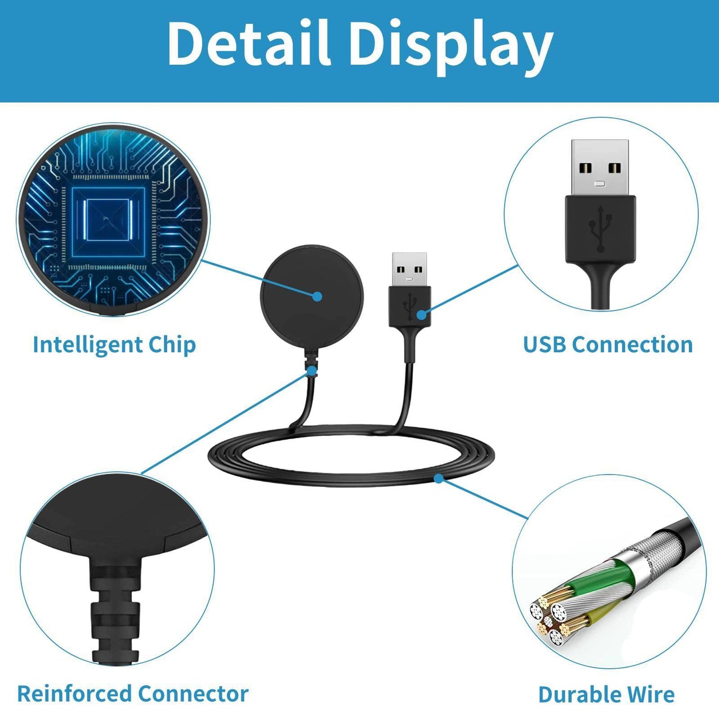 [2-Pack, 3.3ft] Charger Replacement for Samsung Galaxy Watch 8/8 Classic/7/6/6 Classic/5/5 Pro/Ultra/FE, Galaxy Watch 4/3/Active 2/Active Charger Fast