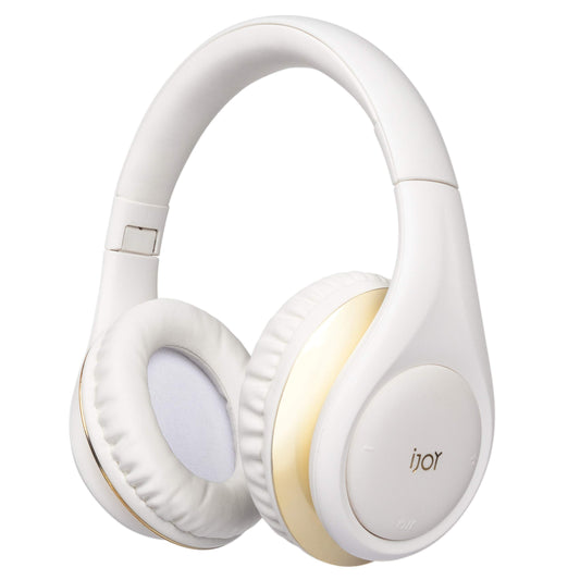 iJoy ISO Bluetooth 5.0 Wireless Over Ear Foldable Stereo Headphones with 30 Hours Battery and Built-in Microphone, (White/Gold)