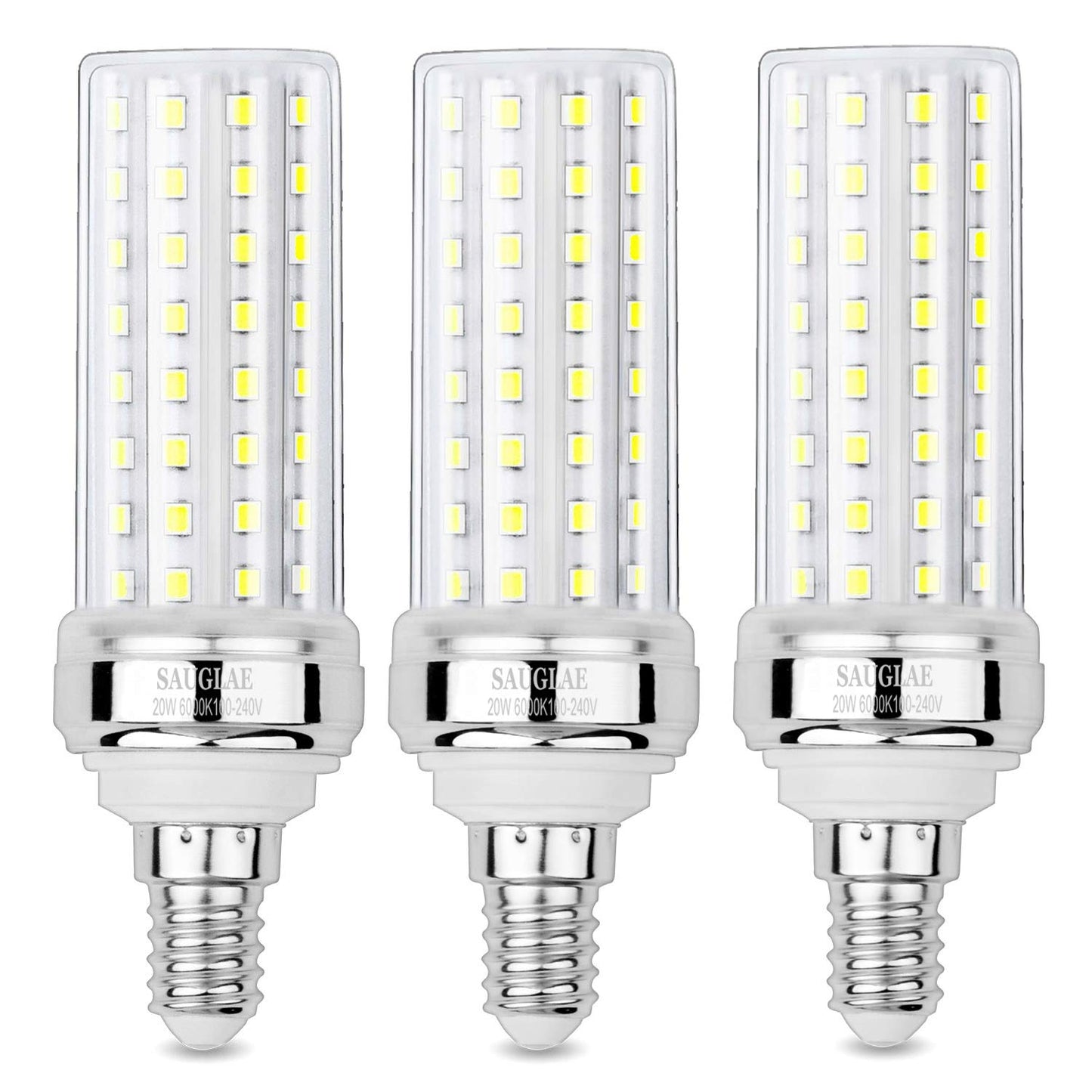 SAUGLAE 20W LED Corn Bulbs, 150W Incandescent Bulbs Equivalent, 6000K Daylight White, Non-Dimmable, 2000Lm, E12 Small Edison Screw Light Bulbs, 3-Pack