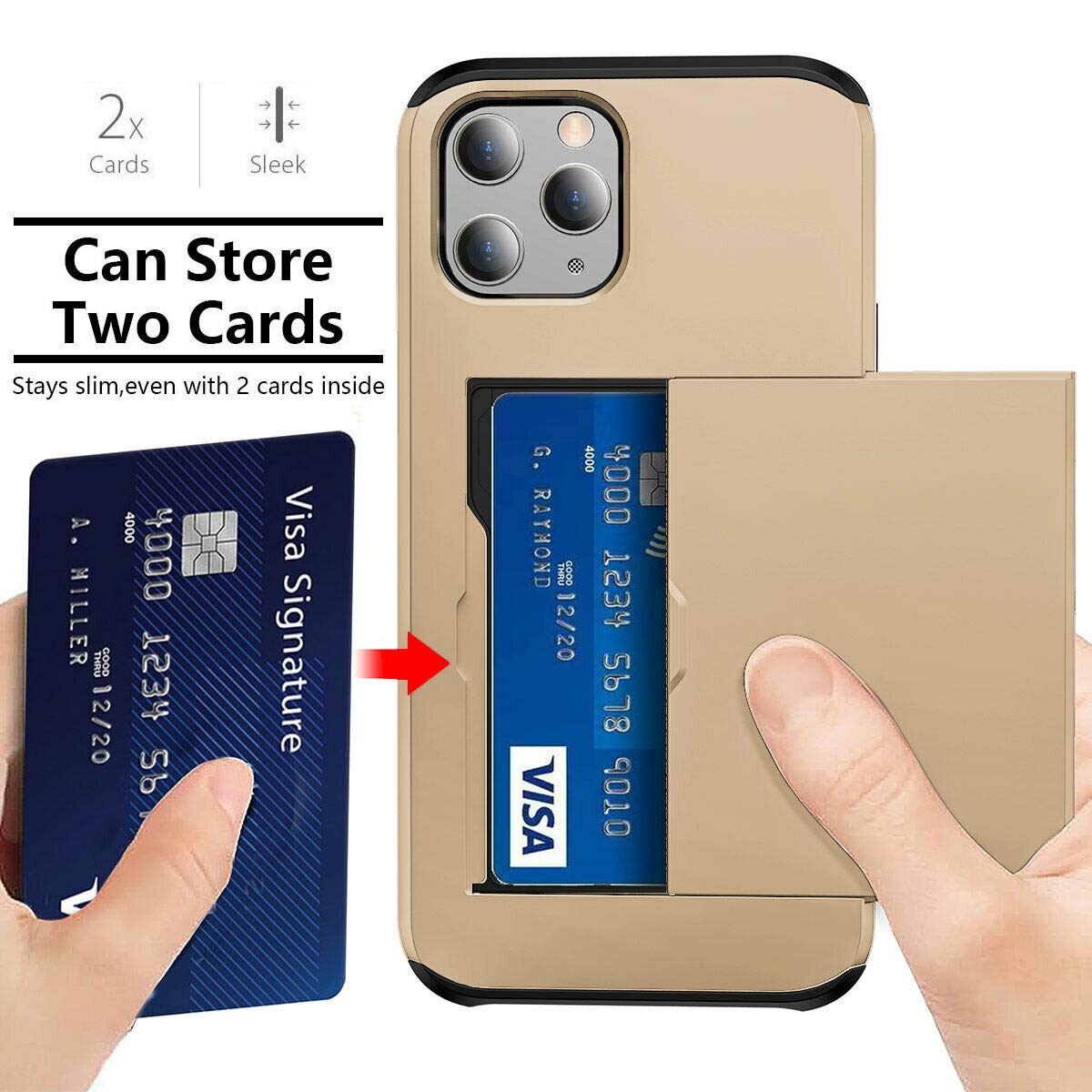 Fastsun Ultra-Thin Shockproof Hard Back ID Cards Slot Silicone Case Dual Layer Protective Credit Card Holder Case Cover Compatible with iPhone 14