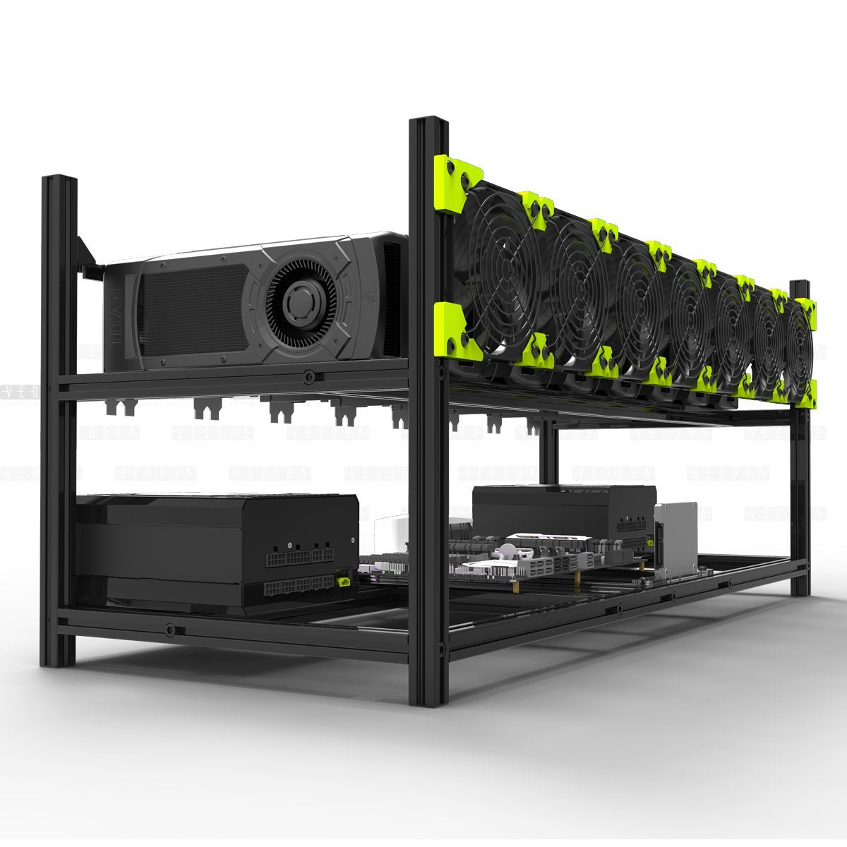Veddha V3C 8-GPU Mining Case Aluminum Stackable Mining Rig Open Air Frame Case with Fan Mount