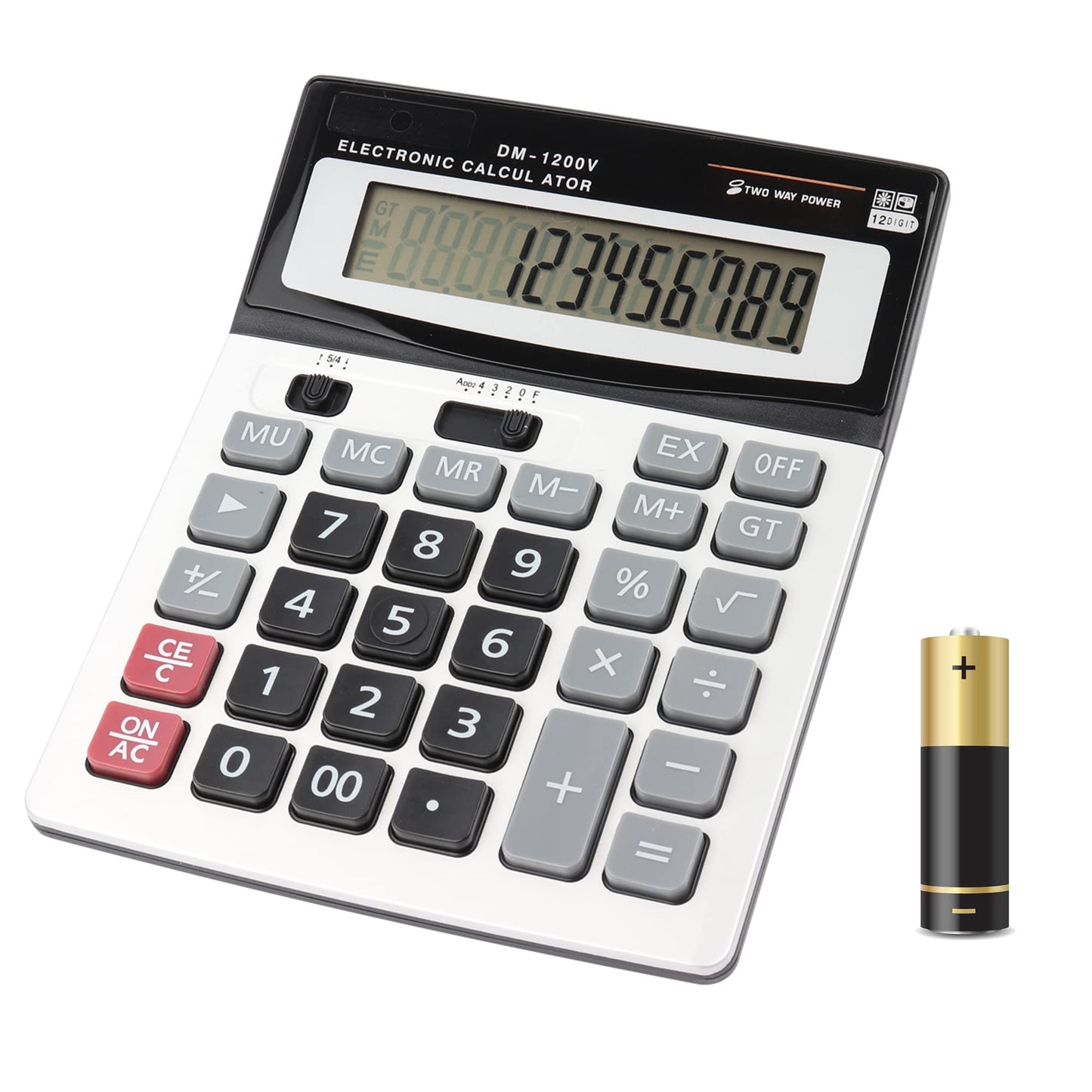 HIHUHEN Large Electronic Calculator Counter Solar & Battery Power 12 Digit Display Multi-Functional Big Button for Business Office School Calculating