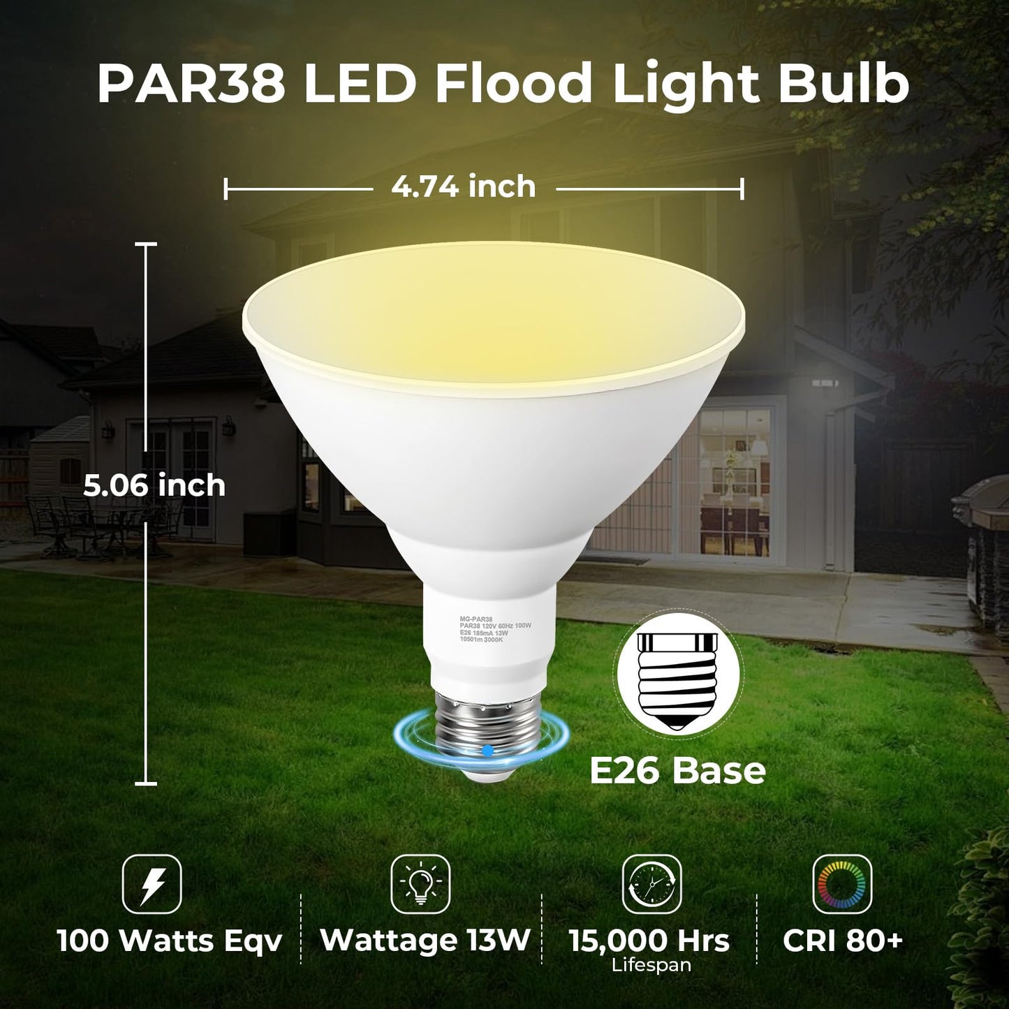 GvvooHome PAR38 Led Flood Light Bulb Dimmable, Waterproof Outdoor Light Bulbs 100W Equivalent, 3000K Warm White Exterior Floodlight Bulbs for Patio