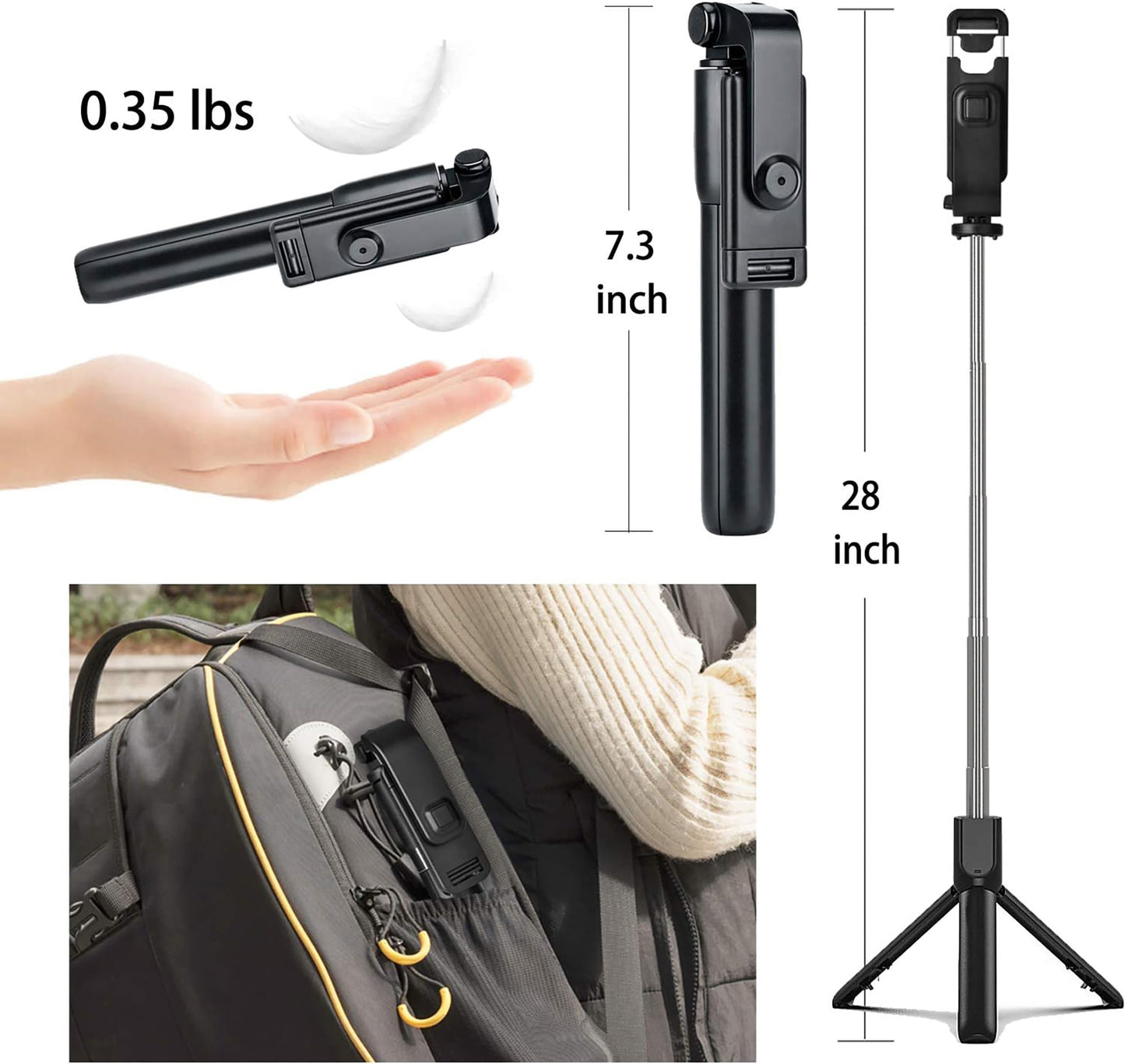 USTINE Portable Selfie Stick Tripod, 3 in 1 Extendable Selfie Stick Phone Holder for iPhone 14/13/13 Pro/13 Pro Max/12/12 Pro/X/XR/XS/8/7/6S,Android