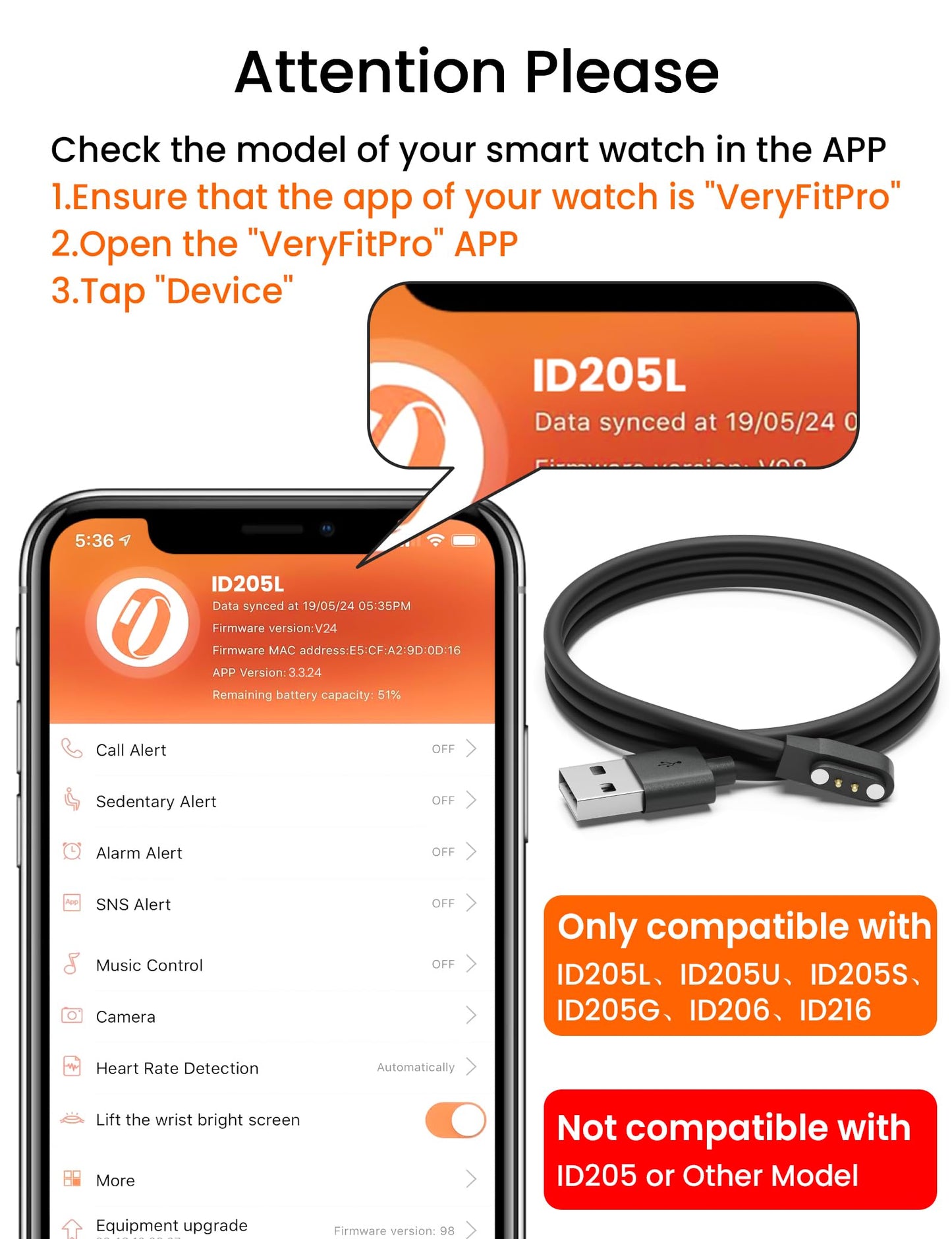 Sinoacc Smart Watch Charger for Skg Letsfit Cubitt Yamay Willful Fitpolo Tozo Wyze Umidigi Blackview 3.3Ft USB Magnetic Charging Cable Cord