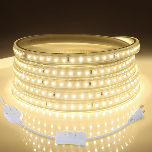 tlinkosta LED Strip Lights Outdoor LED Lights Waterproof AC 110V 600LED 3000k LED Rope Lights for Indoor, Outdoor, Garden, Lawn, Kitchen, Staircase