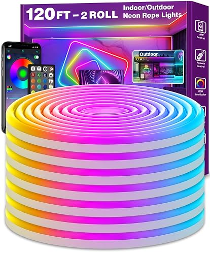 LETIANPAI 120Ft Neon Rope Lights,Flexible Led Rope Lights Control with App/Remote,Multiple Modes Music Sync Gaming RGB Led Neon Lights for Bedroom