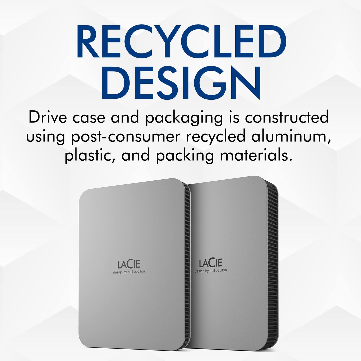 LaCie Mobile Drive, 2TB, External Hard Drive Portable - Moon Silver, USB-C 3.2, for PC and Mac, Post-Consumer Recycled, with Adobe All Apps Plan