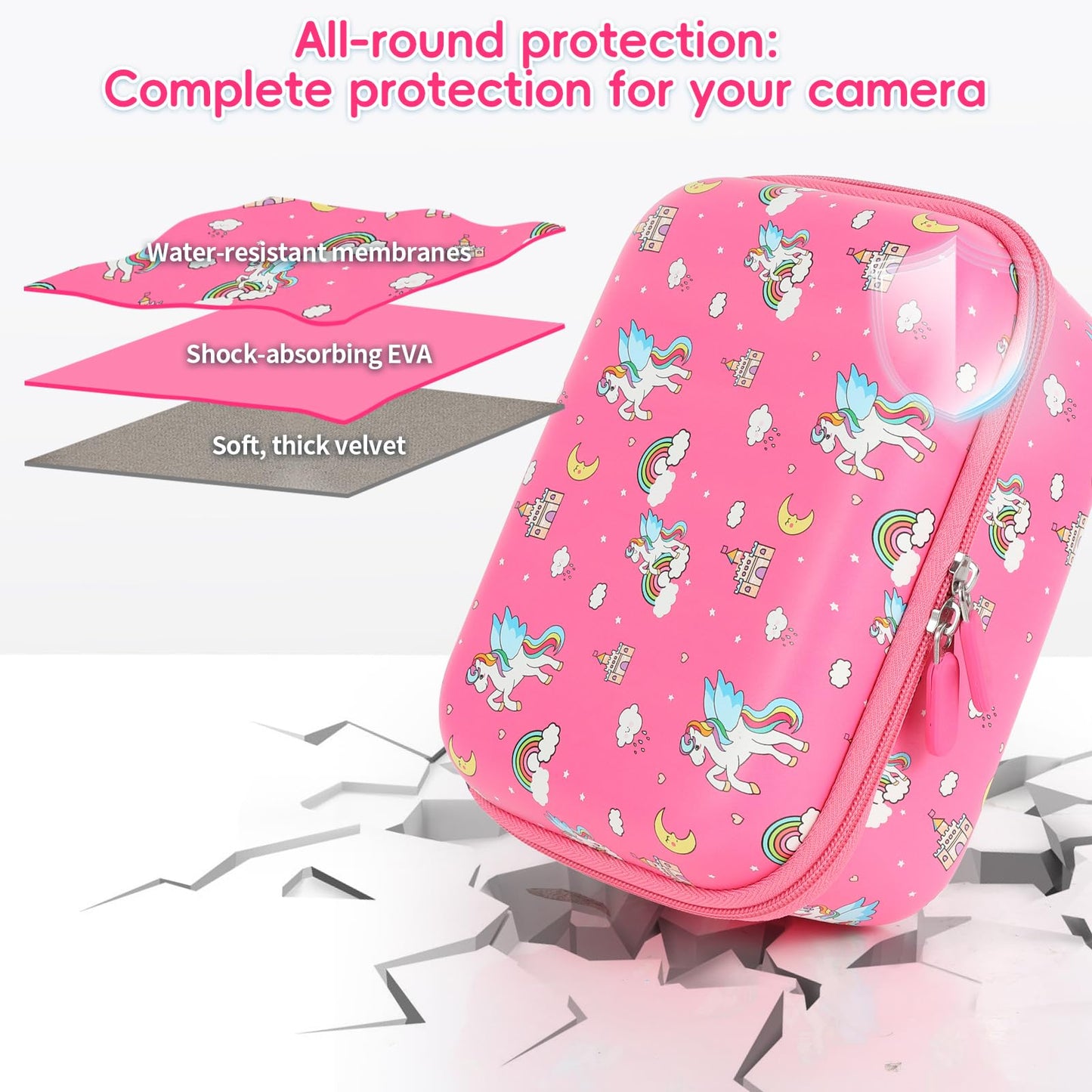 Kids Camera Case Compatible with ESOXOFFORE, for Dylanto, for Cimizi, for DUDUDRAGON for Instant Print Camera and Print Paper, Cute Hard Camera