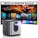 Mini Projector with WiFi and Bluetooth, Portable Projector Built-in Android System Supported 4K, Auto Keystone, Compatible with HDMI / USB / AV Ports