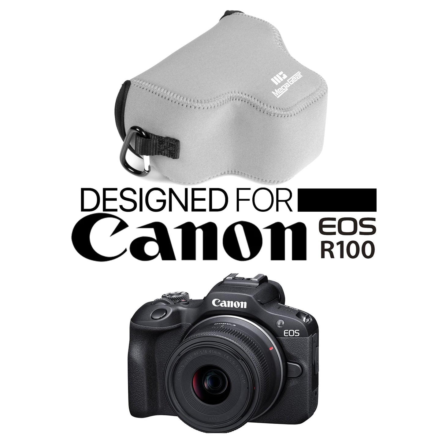 MegaGear Neoprene Camera Case for Canon EOS R100 (18-45mm)- Stylish and Protective Digital Photography Bag - Gray