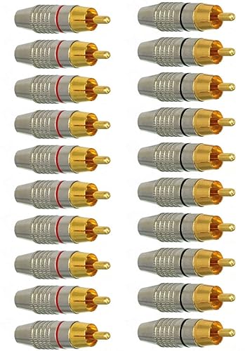 EEEKit 20Pack RCA Male Plug Solder, Gold Audio Video Adapter Connector for Speaker Wire Wall Plate Home Theater Audio Video Receiver Amplifiers