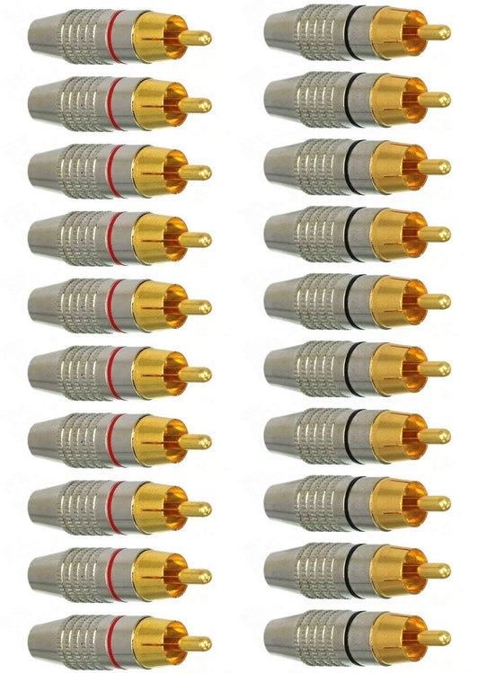 EEEKit 20Pack RCA Male Plug Solder, Gold Audio Video Adapter Connector for Speaker Wire Wall Plate Home Theater Audio Video Receiver Amplifiers
