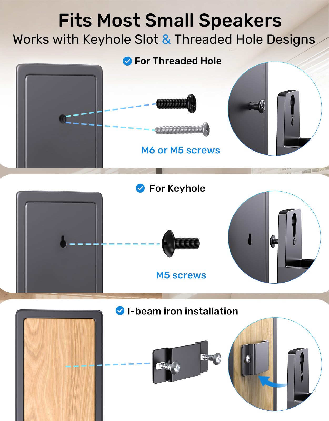 Speaker Wall Mounts, 2 Packs Universal Mounting Bracket for Small Bookshelf Speakers, Vertical 120°, Horizontal 180°Adjustment, Compatible with Bose