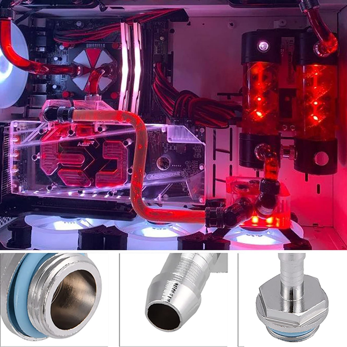 6 PCS G1/4 Thread PC Water Cooling Barb Fitting Connector, Two-Touch Fitting Tube for Computer Water Cooling System(9mm)