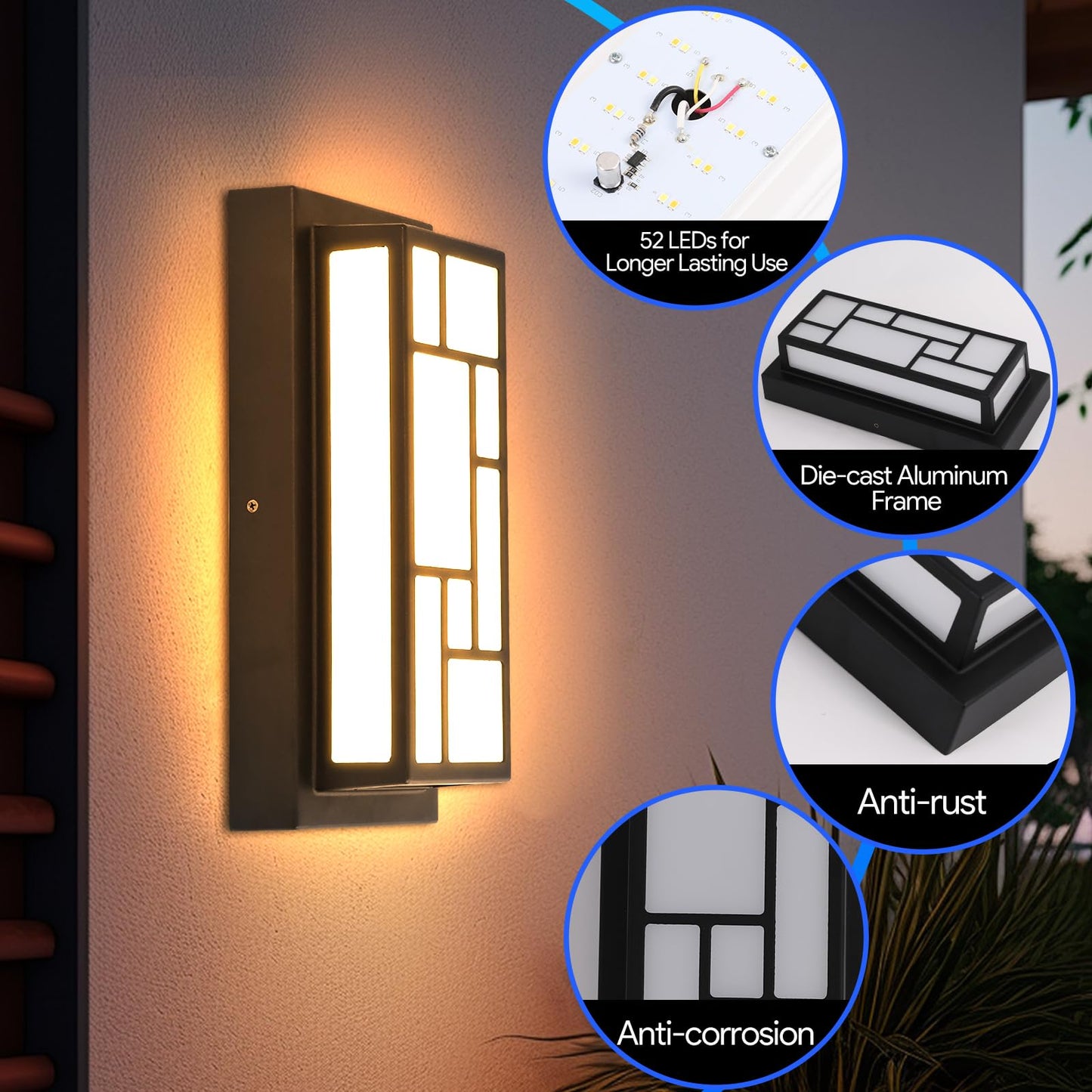 Energetic 5CCT Outdoor Wall Light Fixture, 13 Inch Exterior Modern Wall Sconce, Patio Light IP65 Waterproof, 120V LED Porch Lighting, Aluminum Low