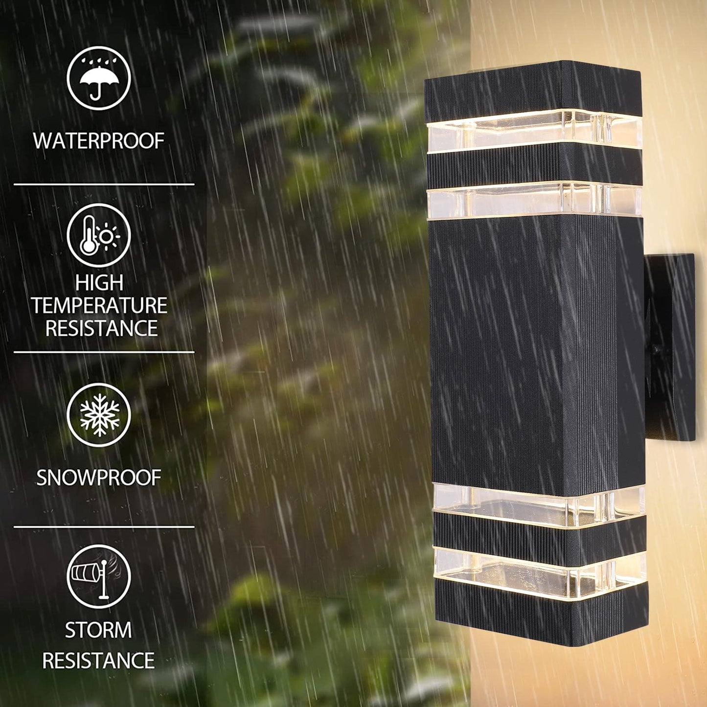 RETRELMP Outdoor Wall Sconce Light, LED Exterior Black Modern Wall Lamps, Porch Square Up and Down Wall Mount Lights for Garage Garden Balcony