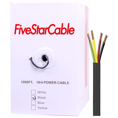FiveStarCable 18/4 Gauge Low Voltage 4 Conductors Stranded Cable Wire - 1000 ft, 18 AWG, PVC Jacket - for Security Systems, Alarm, Audio, Control
