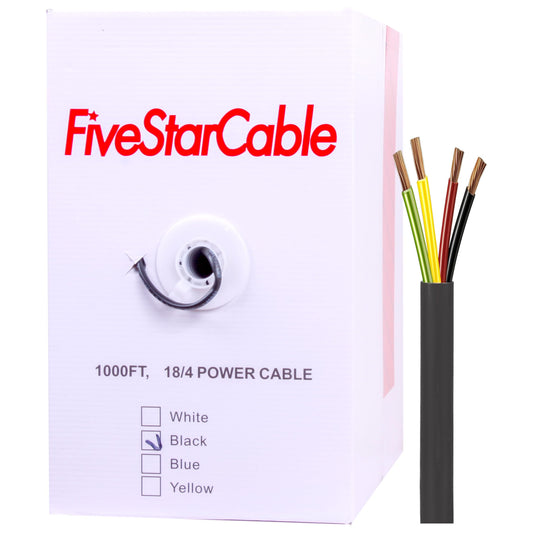 FiveStarCable 18/4 Gauge Low Voltage 4 Conductors Stranded Cable Wire - 1000 ft, 18 AWG, PVC Jacket - for Security Systems, Alarm, Audio, Control