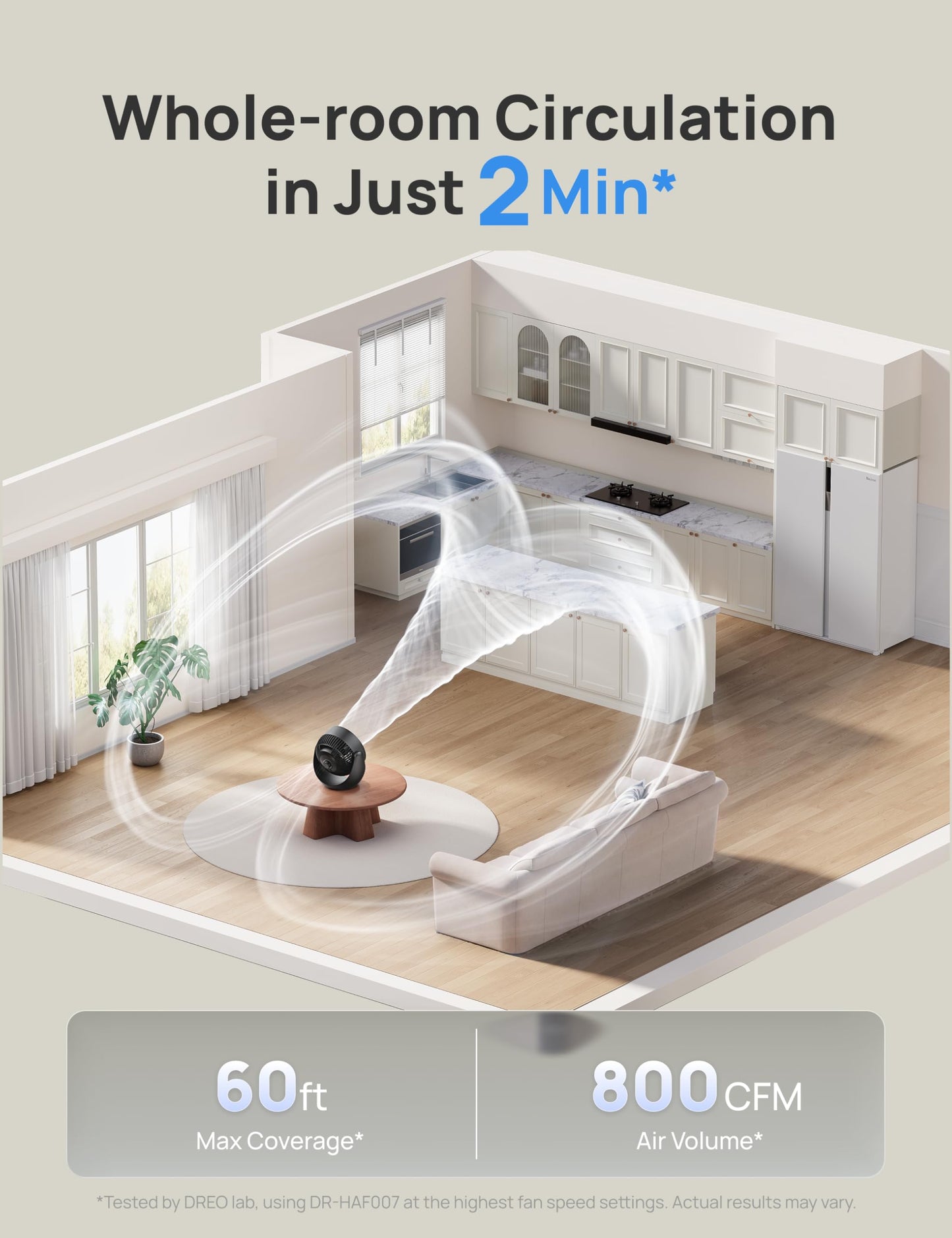 DREO Fan for Bedroom, Table Air Circulator for Whole Room, 11 Inch, 60ft Strong Airflow, 120° adjustable tilt, 20db Low Noise, Quiet, 3 Speeds, Desk