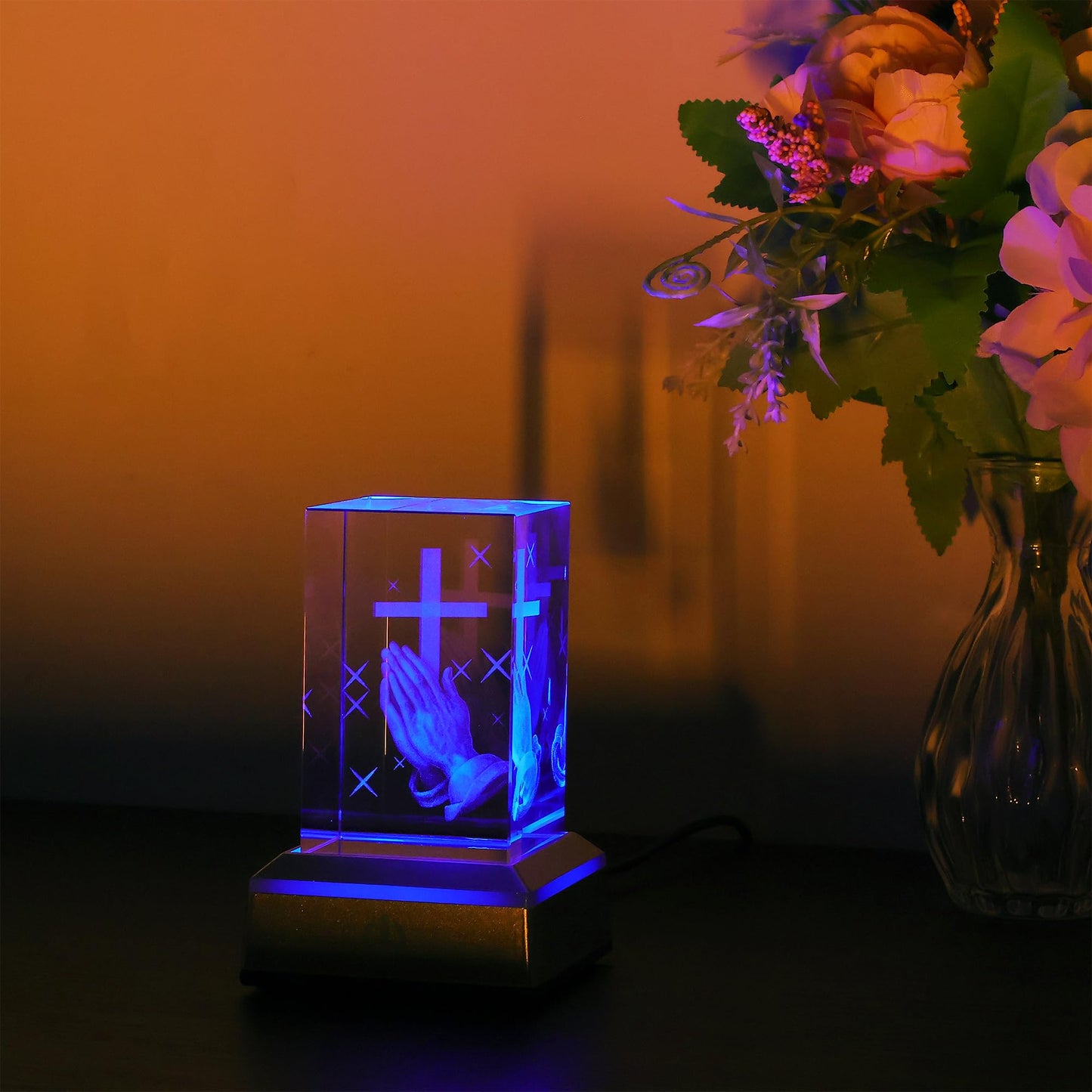 OkiyiD Jesus Cross Figurine, Cross Night Light, Christian Praying Gifts Lamp, Baptism Gifts for Boys Girls Women Unique, Christmas Birthday Gifts