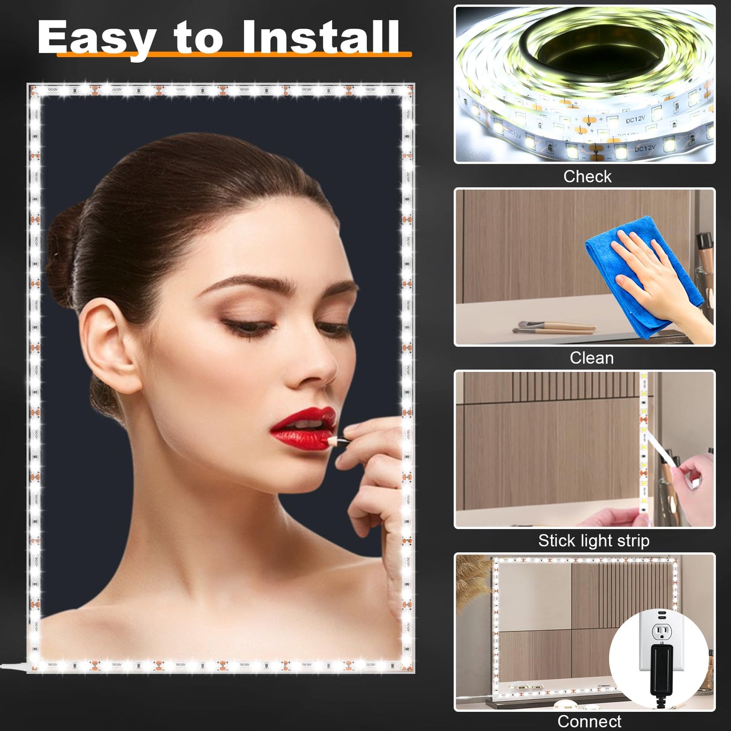 LED Vanity Mirror Lights for Makeup Dressing Table Vanity Set 13ft Flexible LED Light Strip Kit 6000K Daylight White with Dimmer and Power Supply, DIY