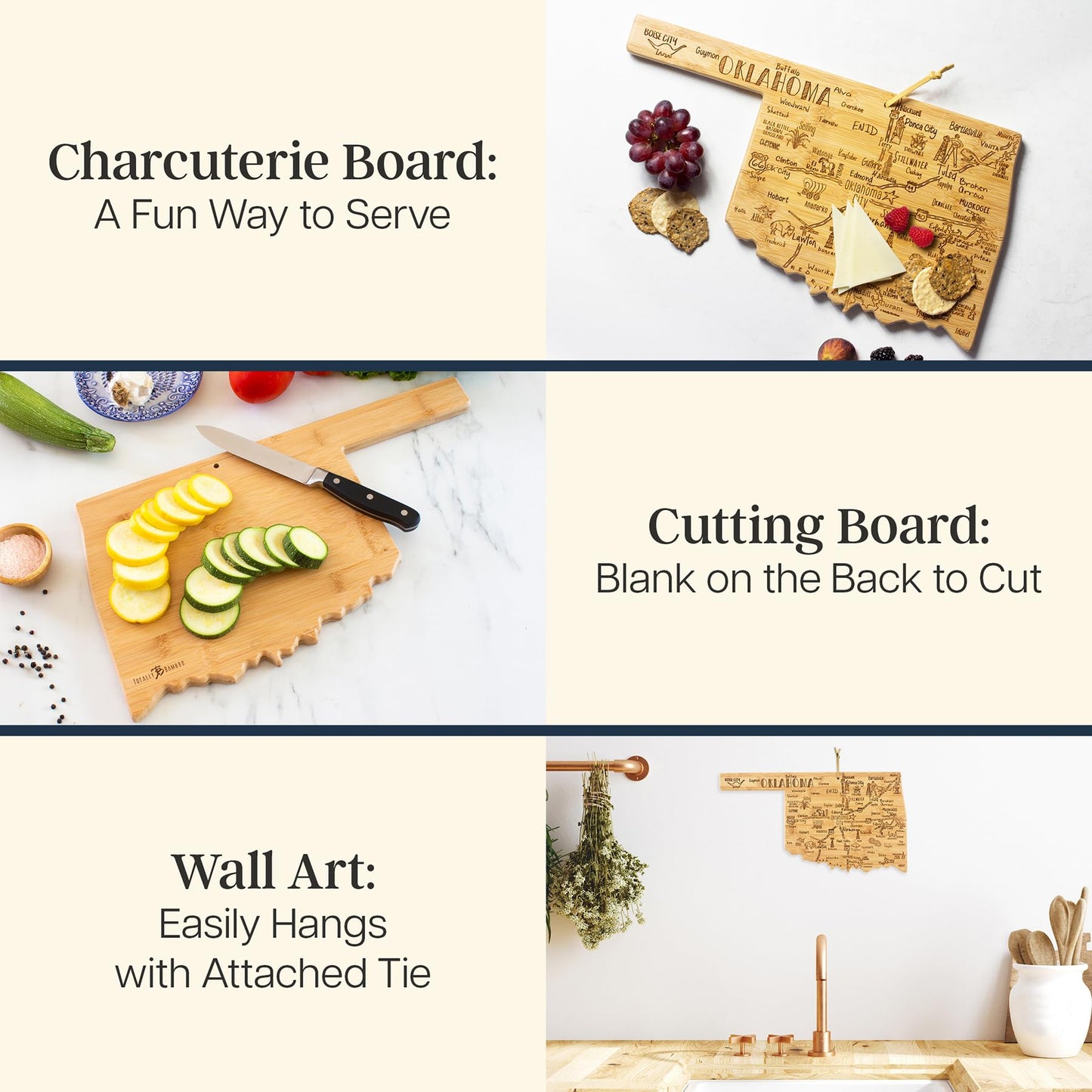 Totally Bamboo Destination Oklahoma State Shaped Cutting Board, Charcuterie and Cheese Serving Board - Oklahoma Gift for Home Décor or Everyday…