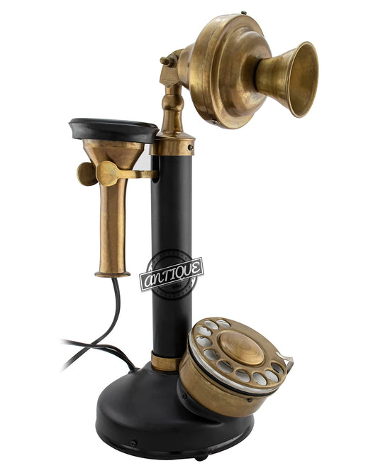Vintage Candlestick Phone Rotary Dial Telephone Wired Landline Antique Home Décor (Black Antique)