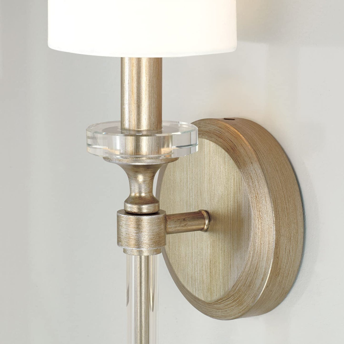 Capital Lighting 644811BS-703 Breigh Modern Luxe White Fabric Wall Sconce with Acrylic Rod & Bobeche, 1-Light 60 Watt, 18" H x 5" W, Brushed Champagne