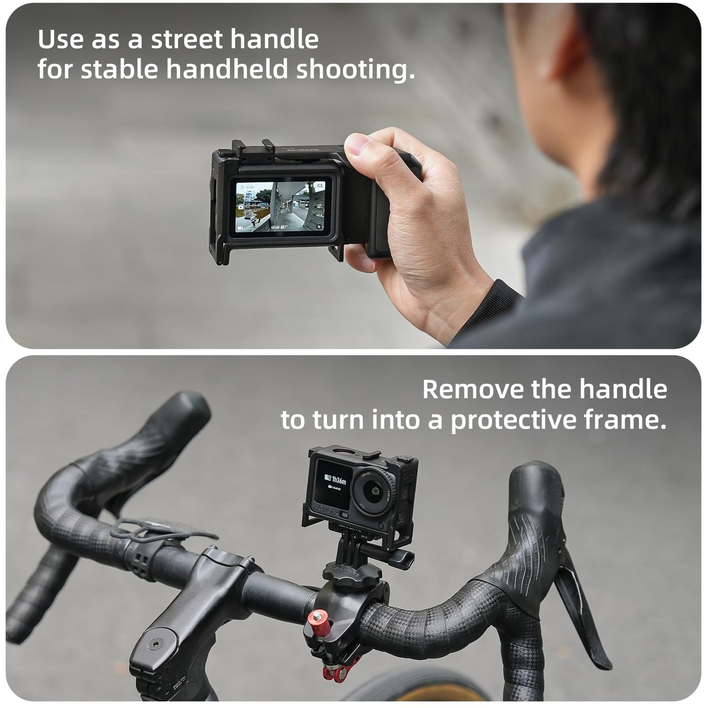 Street Grip Kit for DJI Action 6 with Protective Frame Cage, Plastic Camera Grip Handle Holder with Shutter Button, Quick Release, Cold Shoe, Wrist