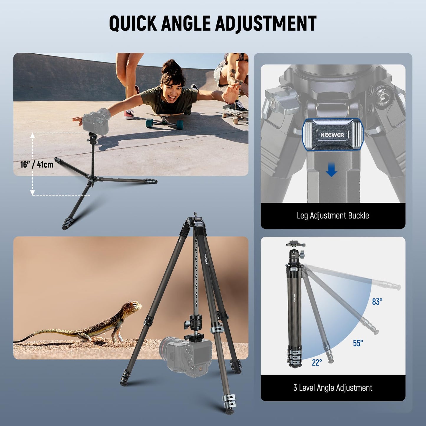 NEEWER 60.4" Travel Tripod Carbon Fiber with Detachable 360° Ball Head, Lightweight Video Camera Stand with Metal Quick Flip Buckle, Arca Type QR
