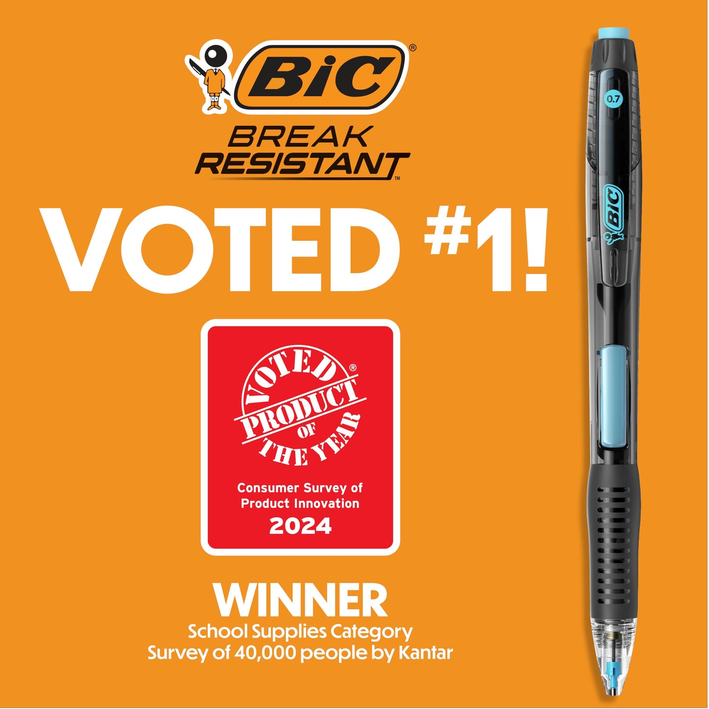 BIC Break Resistant Mechanical Pencils with Erasers, No. 2 Medium Point (0.7mm), 4-Count Pack Pencils for School or Office Supplies, Lead and Eraser