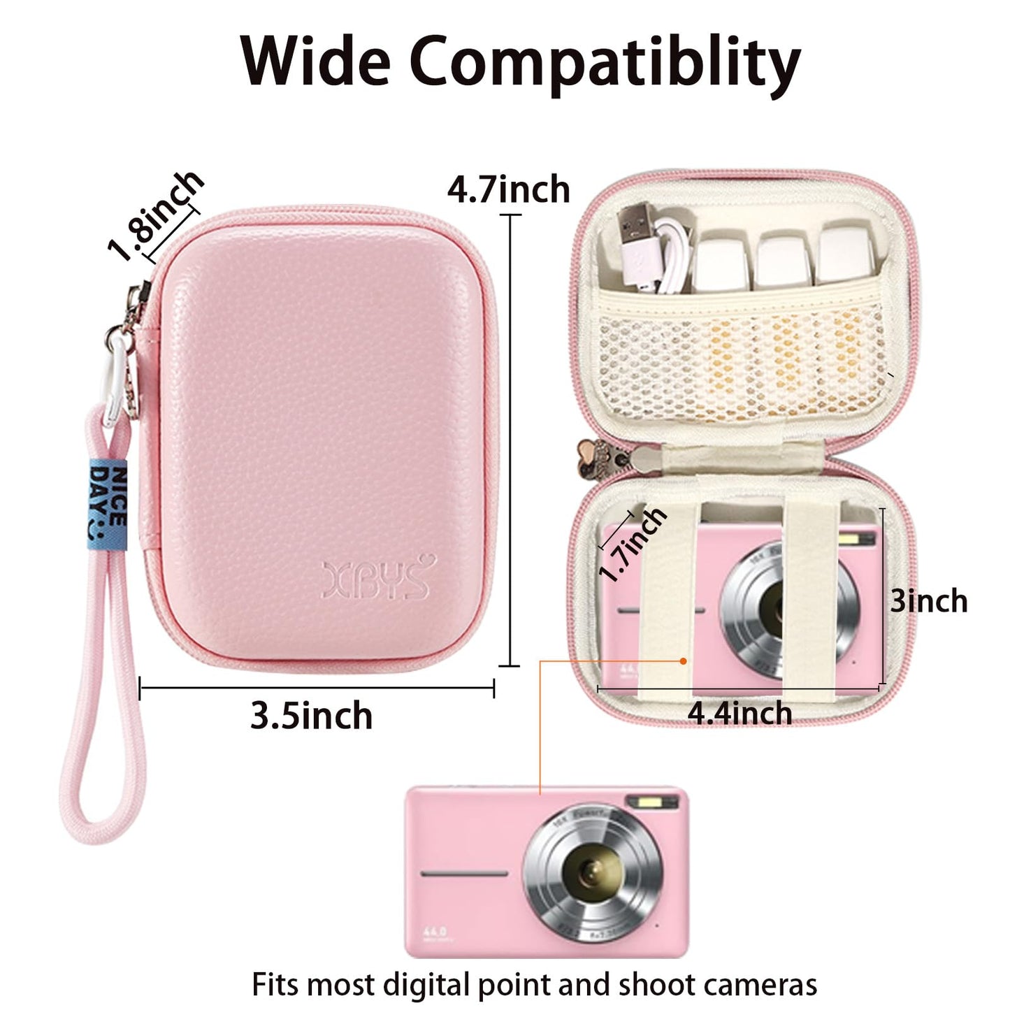 VNEIRY portable came cases Digital Camera Case for CAMKORY, Kodak, Canon & More - Small Travel Compact Pouch with Mesh Pocket for Accessories & SD