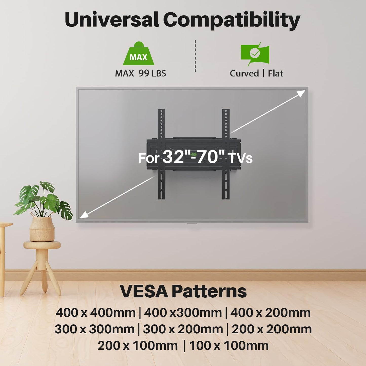 USX MOUNT Full Motion TV Wall Mount for Most 32-70 inch TVs up to 99 lbs, Wall Mount Bracket with Dual Articulating Arms, Swivel, Tilt, Max VESA