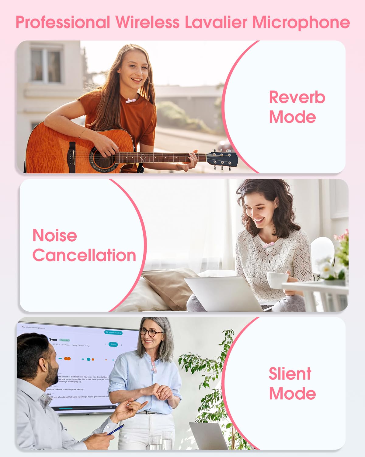 Mini Wireless Lavalier Microphone for iPhone 16/15/14/Android, Lapel Mic with Noise Reduction, 12H, 65ft, Pink Tiny Microphone Content Creator