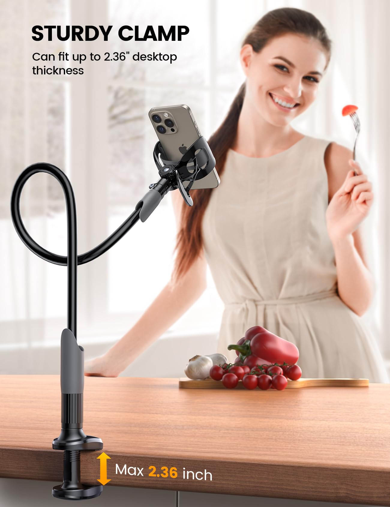 Lamicall Gooseneck Phone Holder for Bed - Cell Phone Mount Clamp Clip, Flexible Long Arm, Overhead Mount for Desk Headboard Bedside, Gifts for iPhone