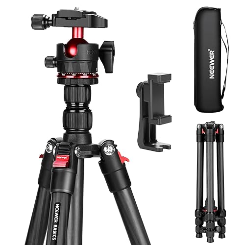 NEEWER Basics Carbon Fiber Travel Tripod, 64" Compact Lightweight Portable Camera Video Stand, Arca Type Ball Head & Cell Phone Holder Compatible