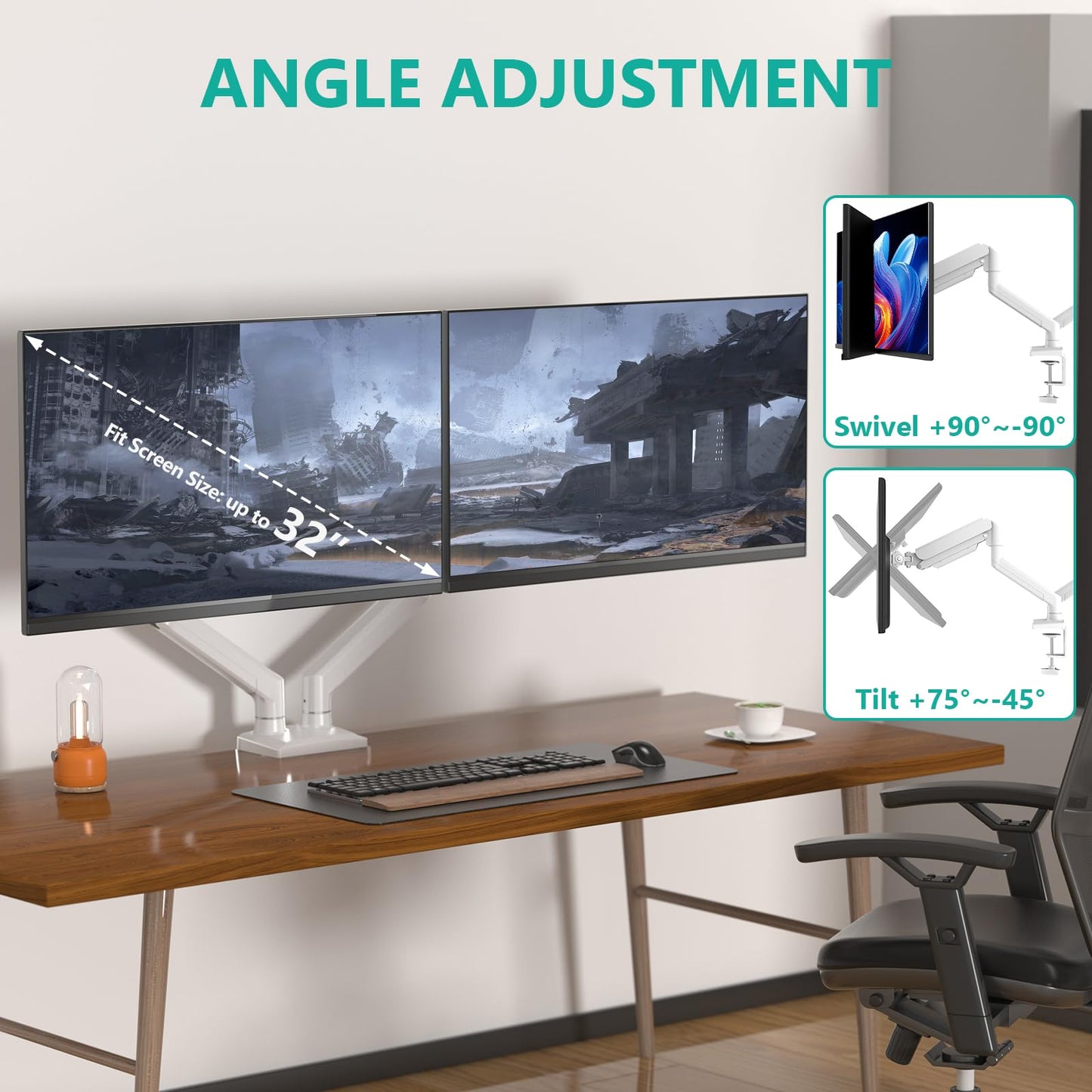 WALI Dual Monitor Stand, Adjustable Arm Monitor Mount for 2 Monitors up to 32 Inch,19.8lbs Capacity (GSMP002W), White by WALI
