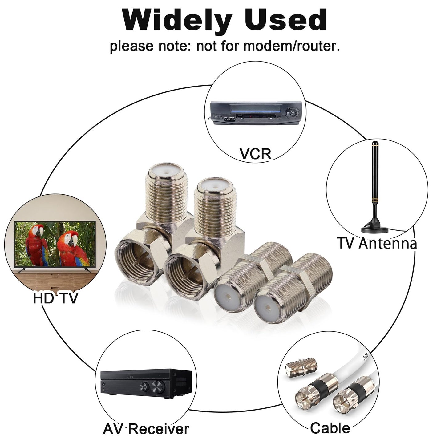 Coax 90 Degree Adapter F Type Male to Female Coaxial 90 Degree Connector Flat Wall L Shape 2pcs + 2pcs Coaxial Cable Connector RG6 F Type Female