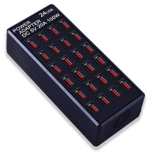 24-Port 100 watt (20 A) USB Charging Station, Home Desktop Fast Charger, Multiple Chargers, Suitable for Hotels, Shops, Schools, Shopping malls