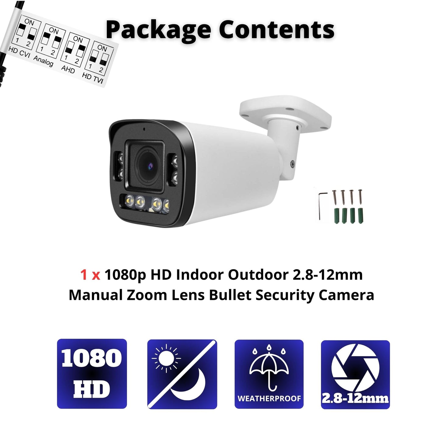 Evertech 1080P HD Bullet Security Camera Outdoor Indoor 2.8-12 mm Manual Zoom Camera