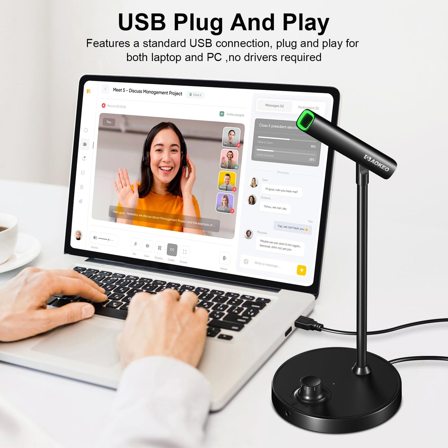 Aokeo USB Microphone, Gaming Microphone for PC with Volume Control Buttons for Recording,Podcasting,Streaming,YouTube,PS5 PS4 Mac Laptop