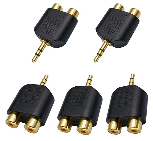 AAOTOKK 3.5mm to RCA Splitter Adapter Gold Plated 3 Poles 3.5mm (1/8 inch) Stereo Audio Male to 2 RCA Female AUX Audio Y Splitter Adapter Converter