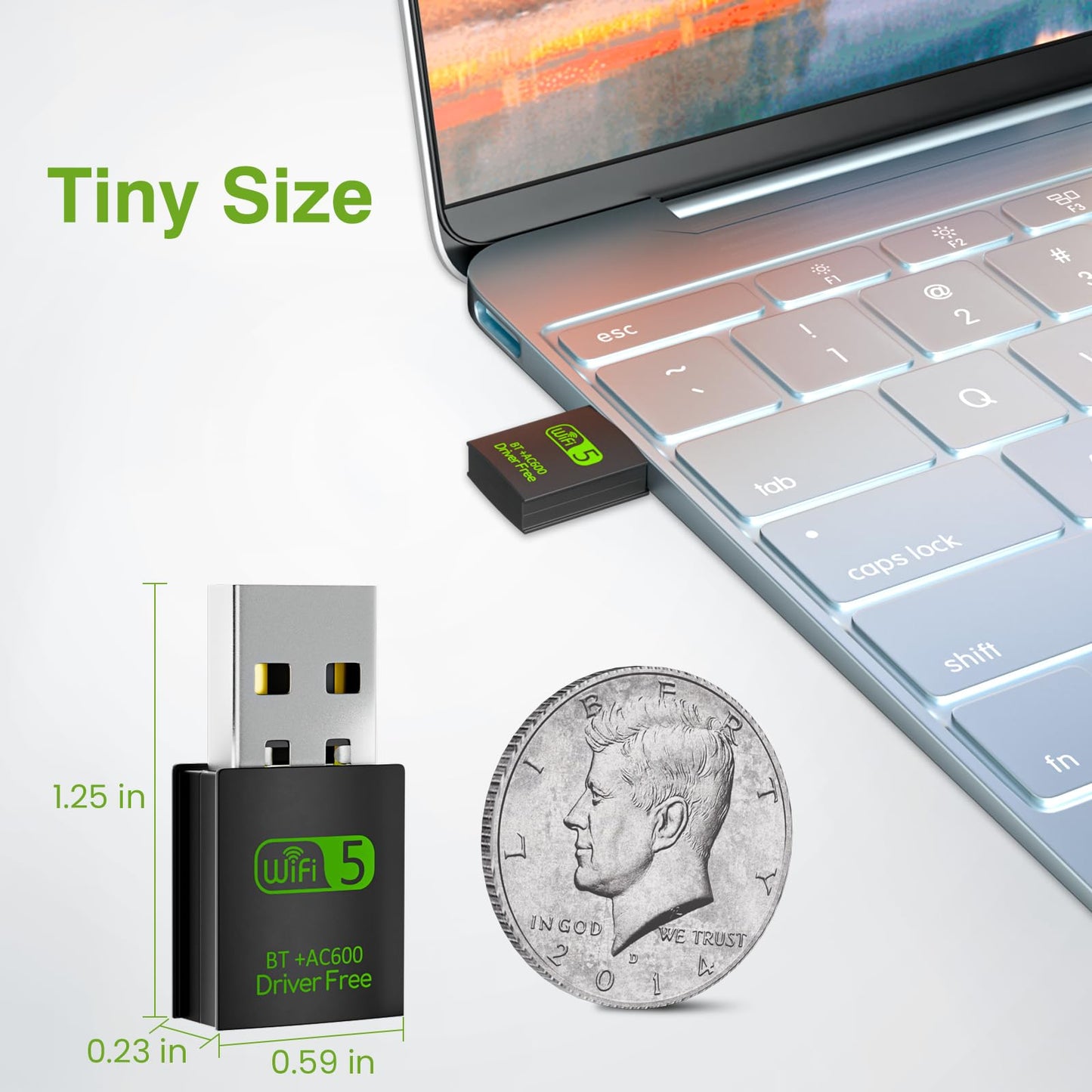 USB WiFi Bluetooth Adapter, 600Mbps Dual Band 2.4/5Ghz Wireless Network External Receiver, Mini WiFi Dongle for PC/Laptop/Desktop
