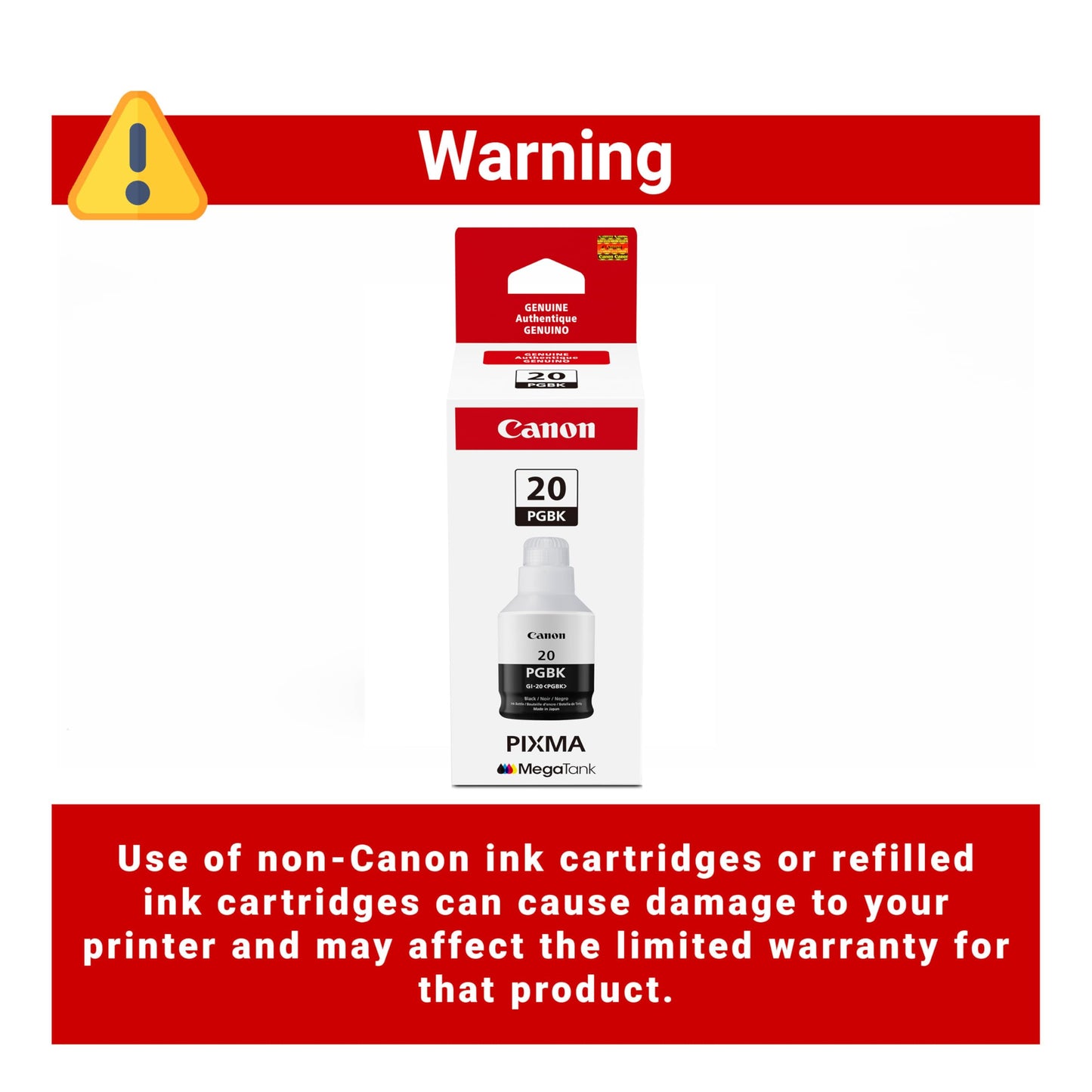 Canon GI-20 Genuine PGBK Ink Bottle, Compatible to PIXMA G6020 and G5020 MegaTank Printers