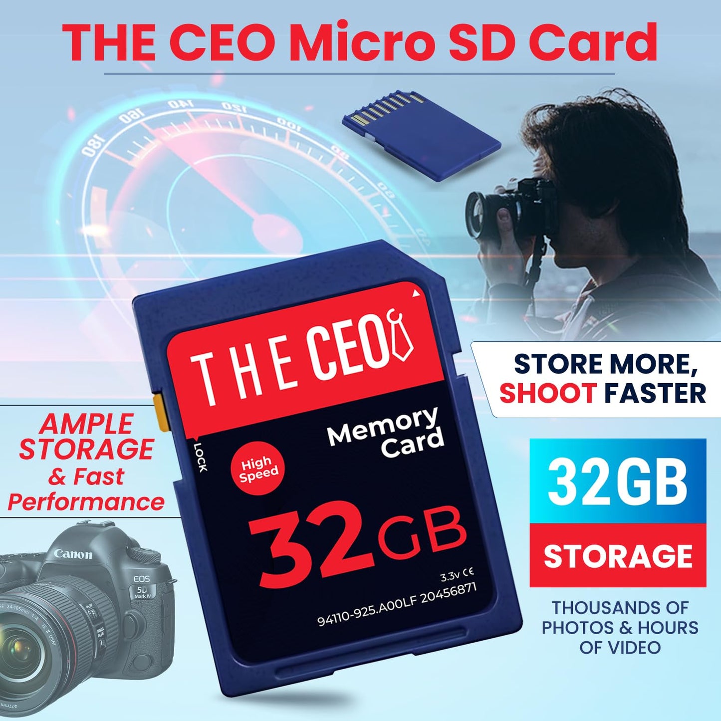 THE CEO TF Memory Card Ultra SDHC UHS-I 90MB/s - High-Speed & Reliable Camera Card - Class 10 for Fast Read/Write Ideal for Full HD Video
