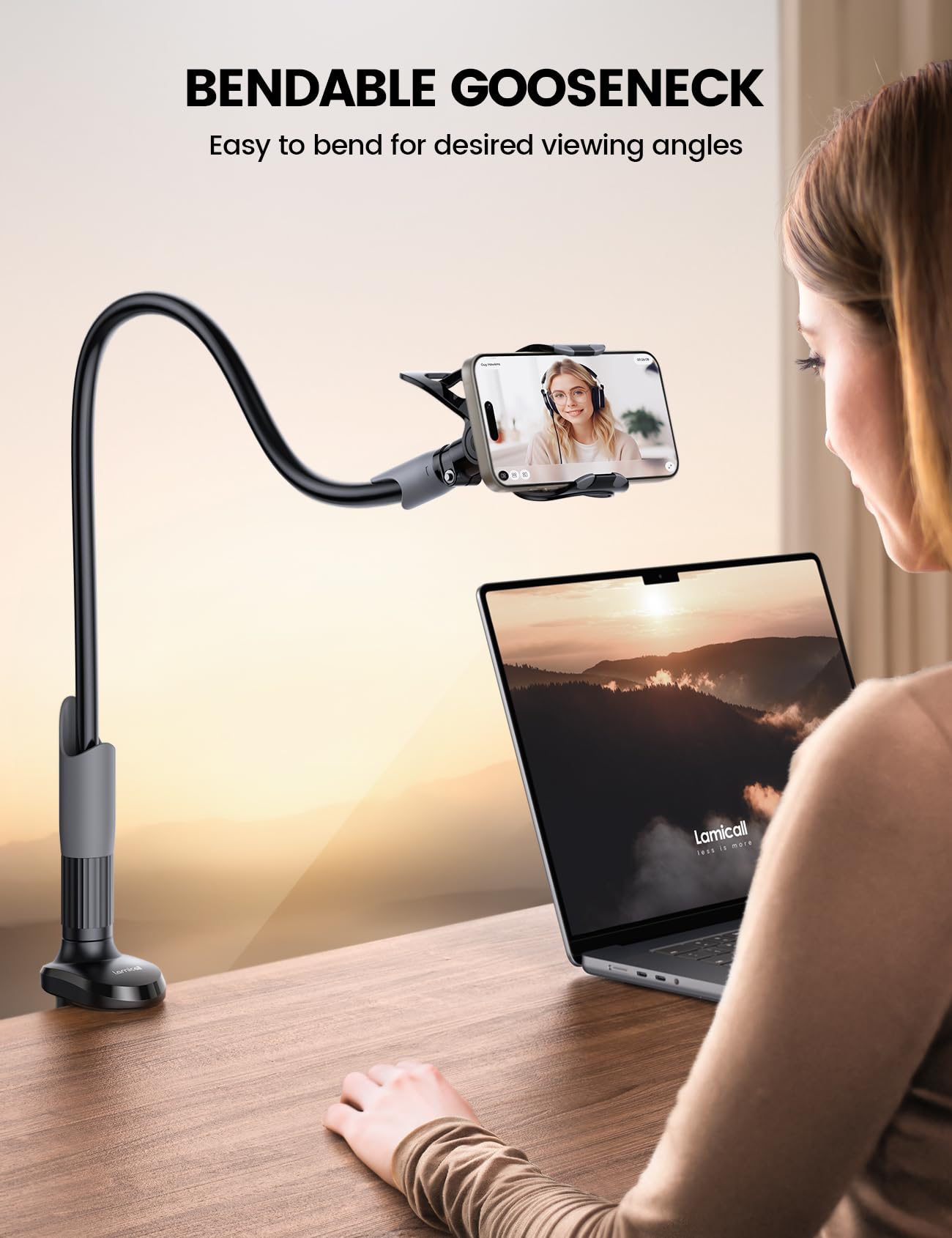 Lamicall Gooseneck Phone Holder for Bed - Cell Phone Mount Clamp Clip, Flexible Long Arm, Overhead Mount for Desk Headboard Bedside, Gifts for iPhone