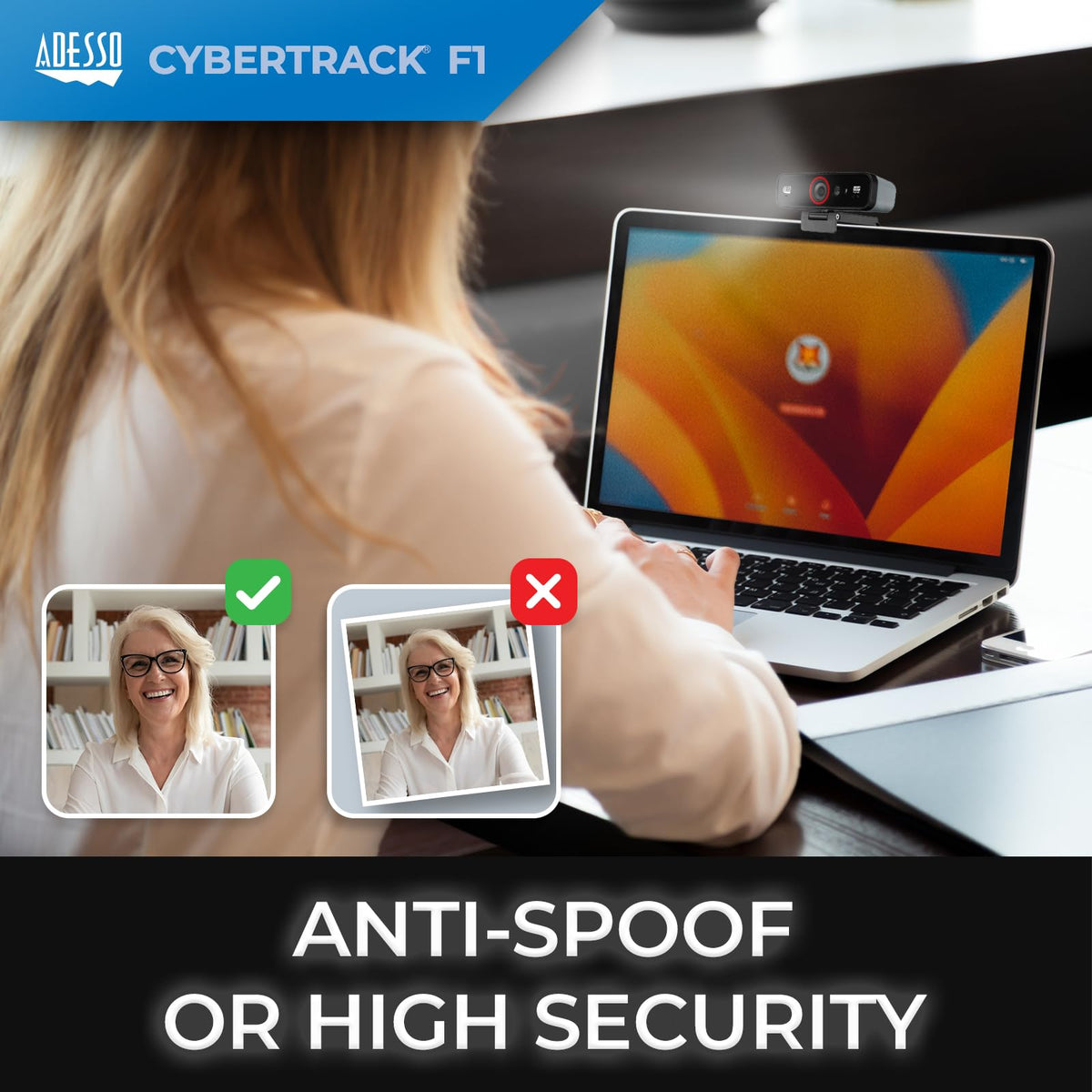 Adesso CyberTrack F1 1080P Windows Hello Face Recognition Webcam