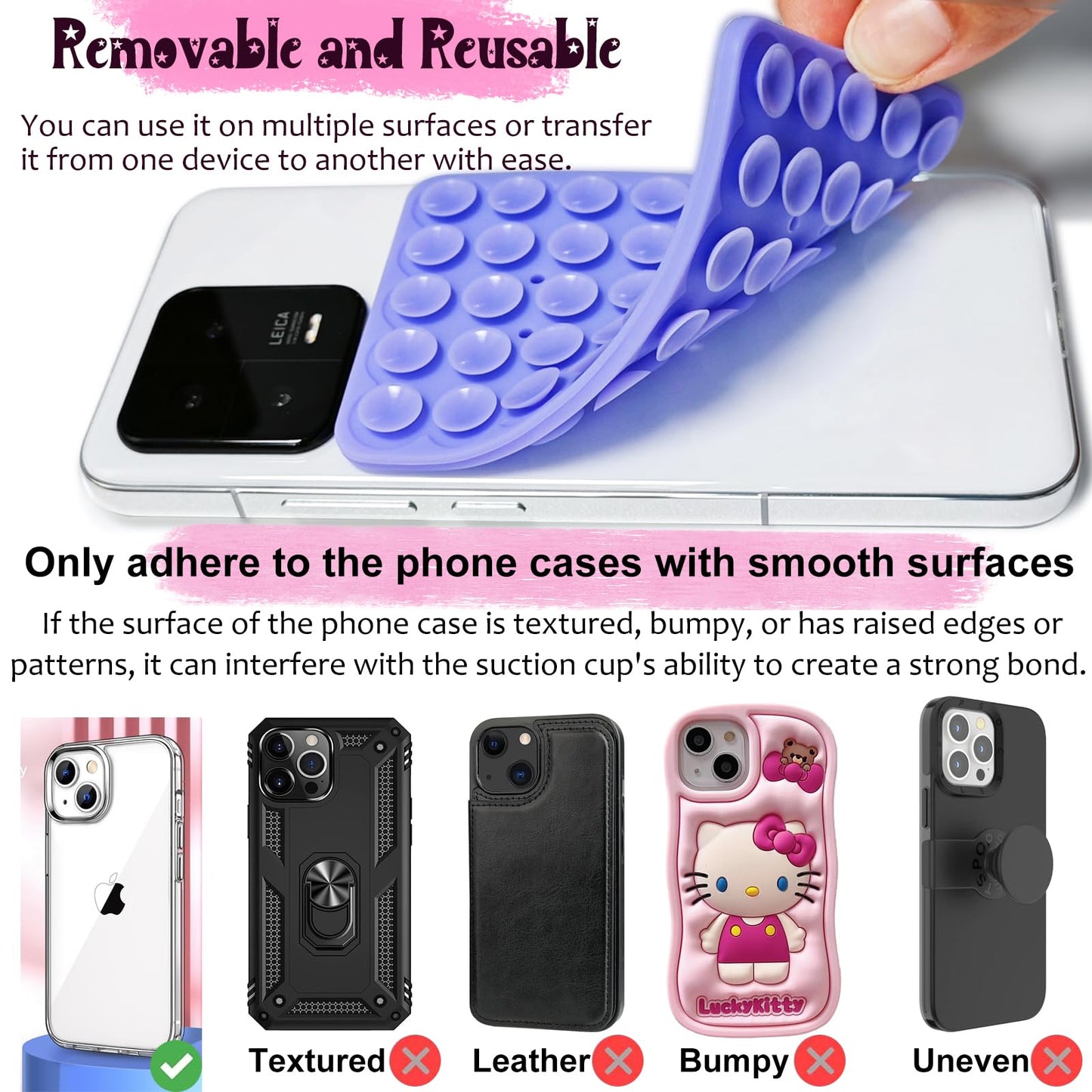 Anteel 6 Pack Double Sided Silicone Suction Cup Phone Case Mount, Upgraded More Suction Cup and Enhanced Suction Power Sticky Phone Grip, Non Slip